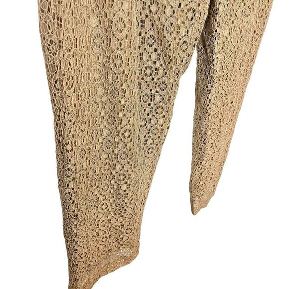 Chicos Womens Lace Overlay Lined Pull On Tapered Leg Tan Beige Pants Ankle 2 / L - Picture 2 of 16